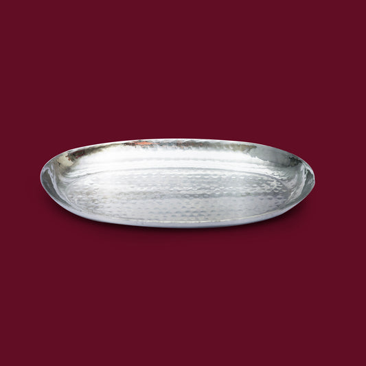 Premium Hammered Stainless Steel Oval Plate – Elegant Serveware for Rice, Snacks & Starters