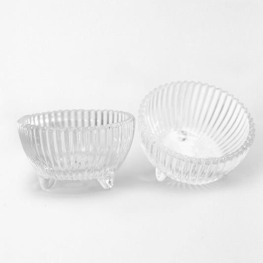 Elegant Ribbed Glass Bowls – 6pc of Set | Clear Serving Bowls with Feet