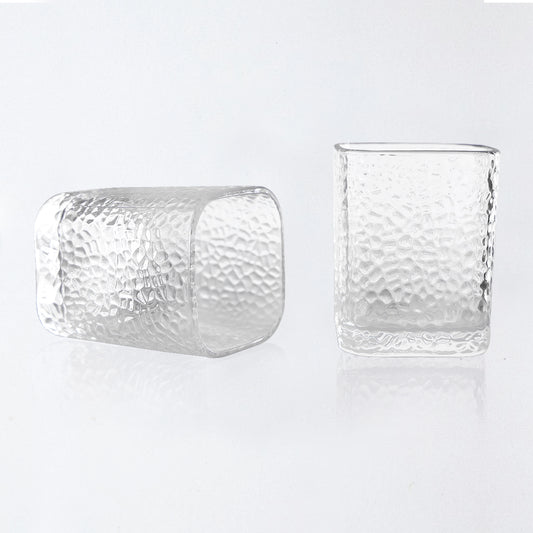 Hammered Square Smokey Juice Glass (6pc set) – Minimalist Form Meets Textured Elegance
