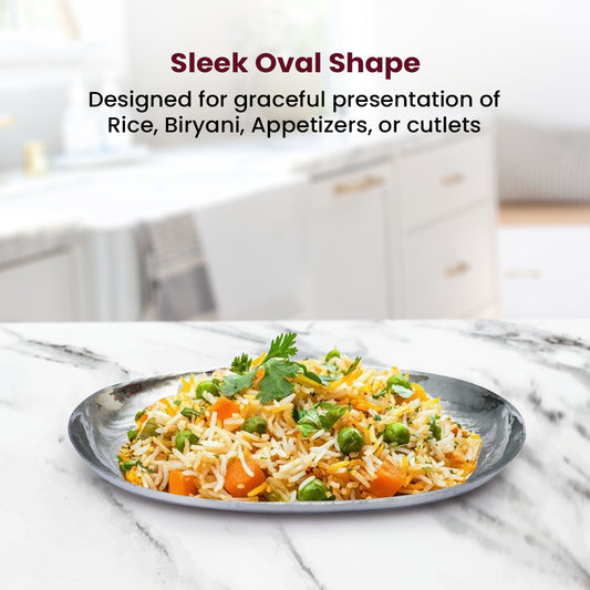 Premium Hammered Stainless Steel Oval Plate – Elegant Serveware for Rice, Snacks & Starters
