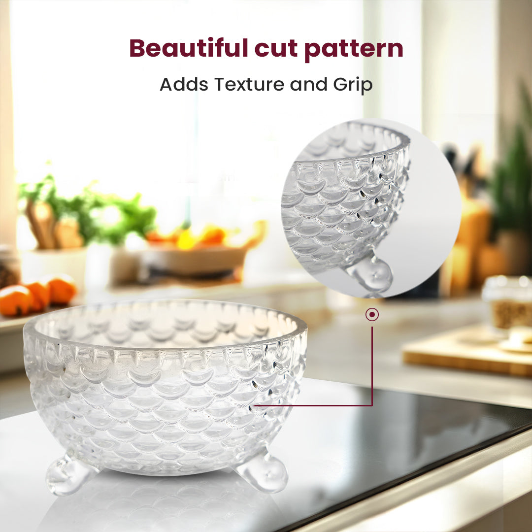 Elegant Textured Glass Bowl with Footed Base – 9.5×9.5×6 cm