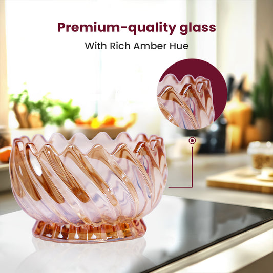 Golden Spiral Glass Dessert Bowl – Elegant Swirl Design for Modern Homes