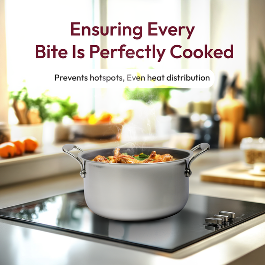 Triply Stainless Steel Casserole with Lid – Heat-Retaining, Durable & Stylish Cookware for Slow Cooking & Serving, Induction & Gas Compatible