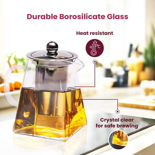 Hoyya Premium Glass Kettle with Stainless Steel Infuser – Elegant Tea Pot for Loose Leaf Brewing