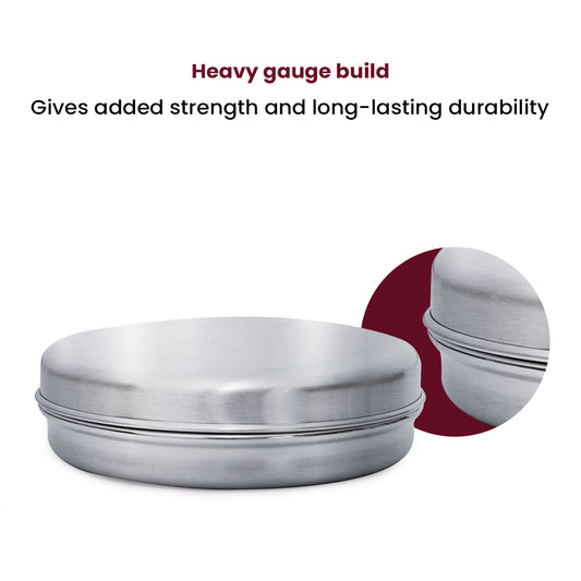 Sleek & Flat Steel Puri Dabba – Compact Food-Grade Storage for Puris, Snacks & Chocolates