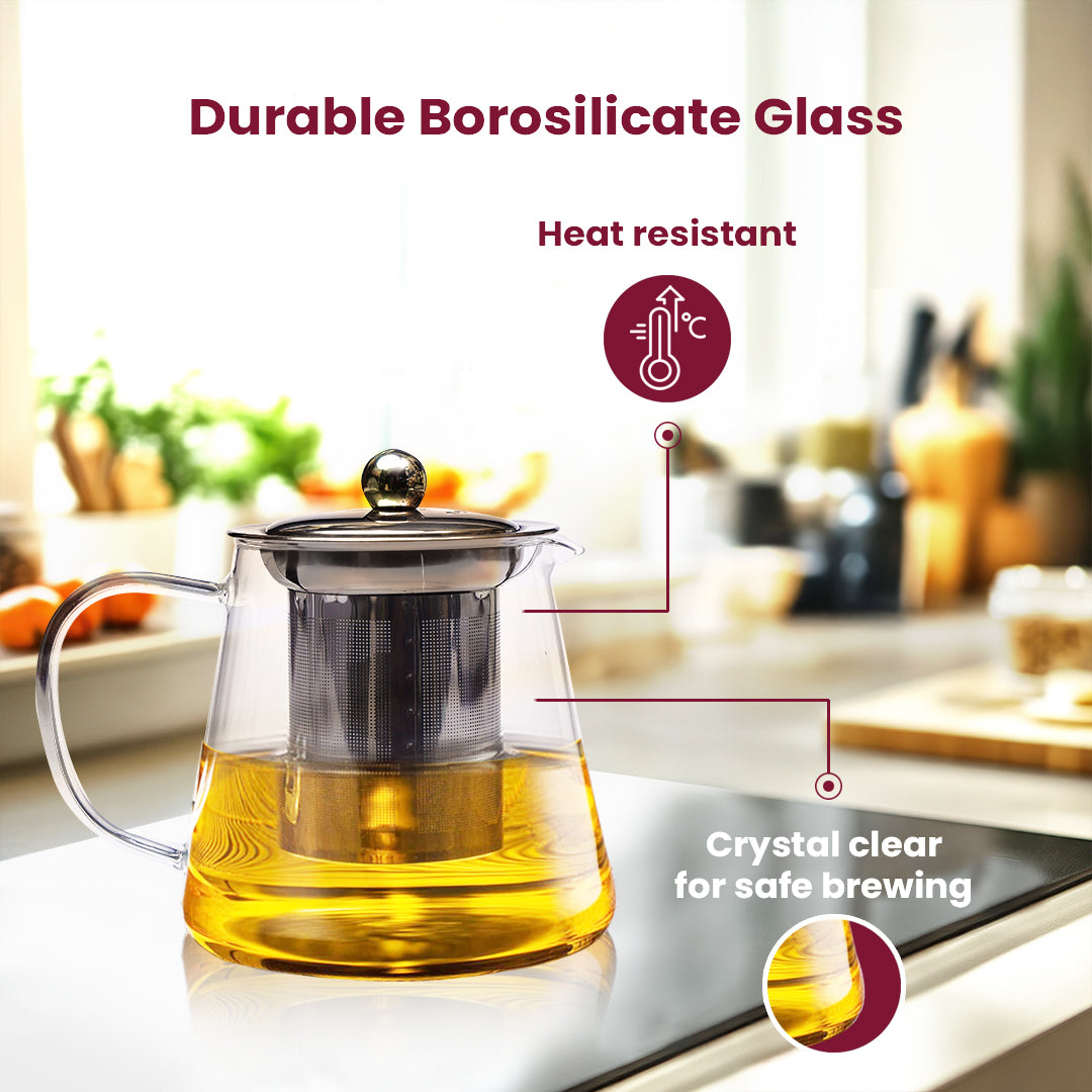 DELI KETTLE GPF 74-2 – Premium Glass Teapot with Stainless Steel Infuser & Lid
