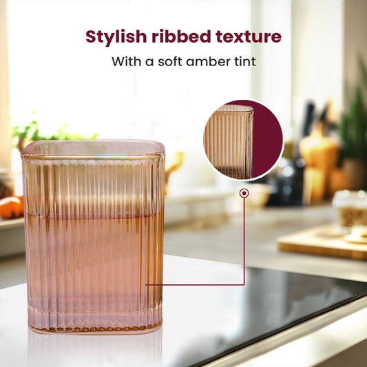 Amber Ribbed Glass Tumblers | Retro Charm in Modern Design