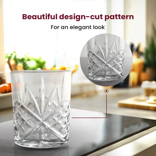 Elegant Cut Glass Tumbler – 8.5×8.5×10 cm Premium Drinking Glass for Whiskey, Cocktails & Beverages
