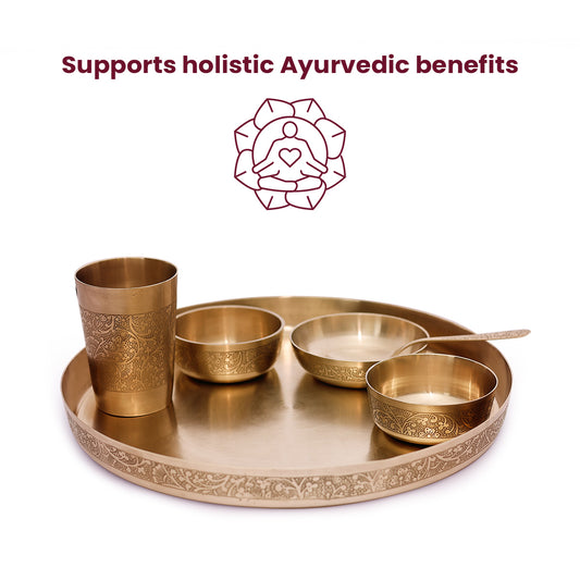 Pure Kansa Bronze Thali Set – Complete Ayurvedic Dinner Set with Plate, Bowls, Spoon & Glass, Handcrafted & Health-Friendly