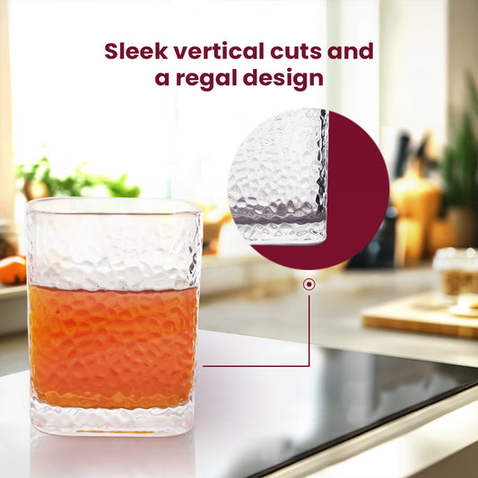 Hammered Square Smokey Juice Glass (6pc set) – Minimalist Form Meets Textured Elegance