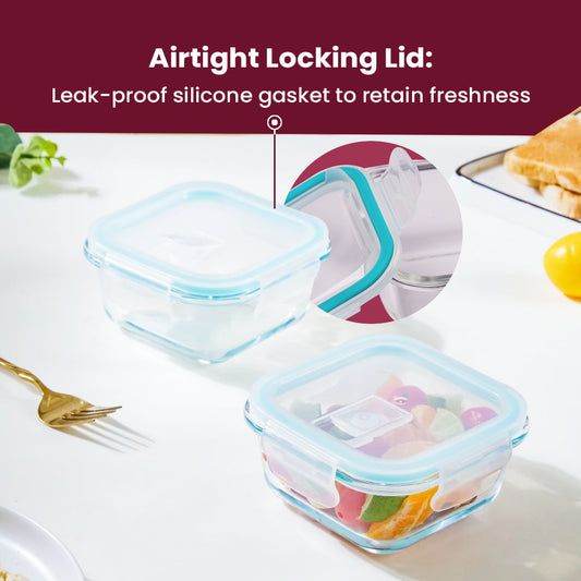Square Glass Storage Container with Airtight Lid