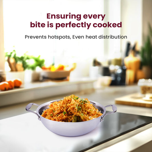 Triply Stainless Steel Honeycomb Kadhai with Glass Lid – Induction & Gas Compatible