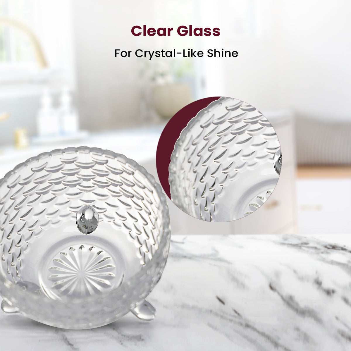 Elegant Textured Glass Bowl with Footed Base – 9.5×9.5×6 cm