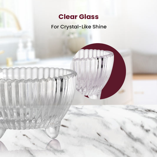 Elegant Ribbed Glass Bowls – 6pc of Set | Clear Serving Bowls with Feet