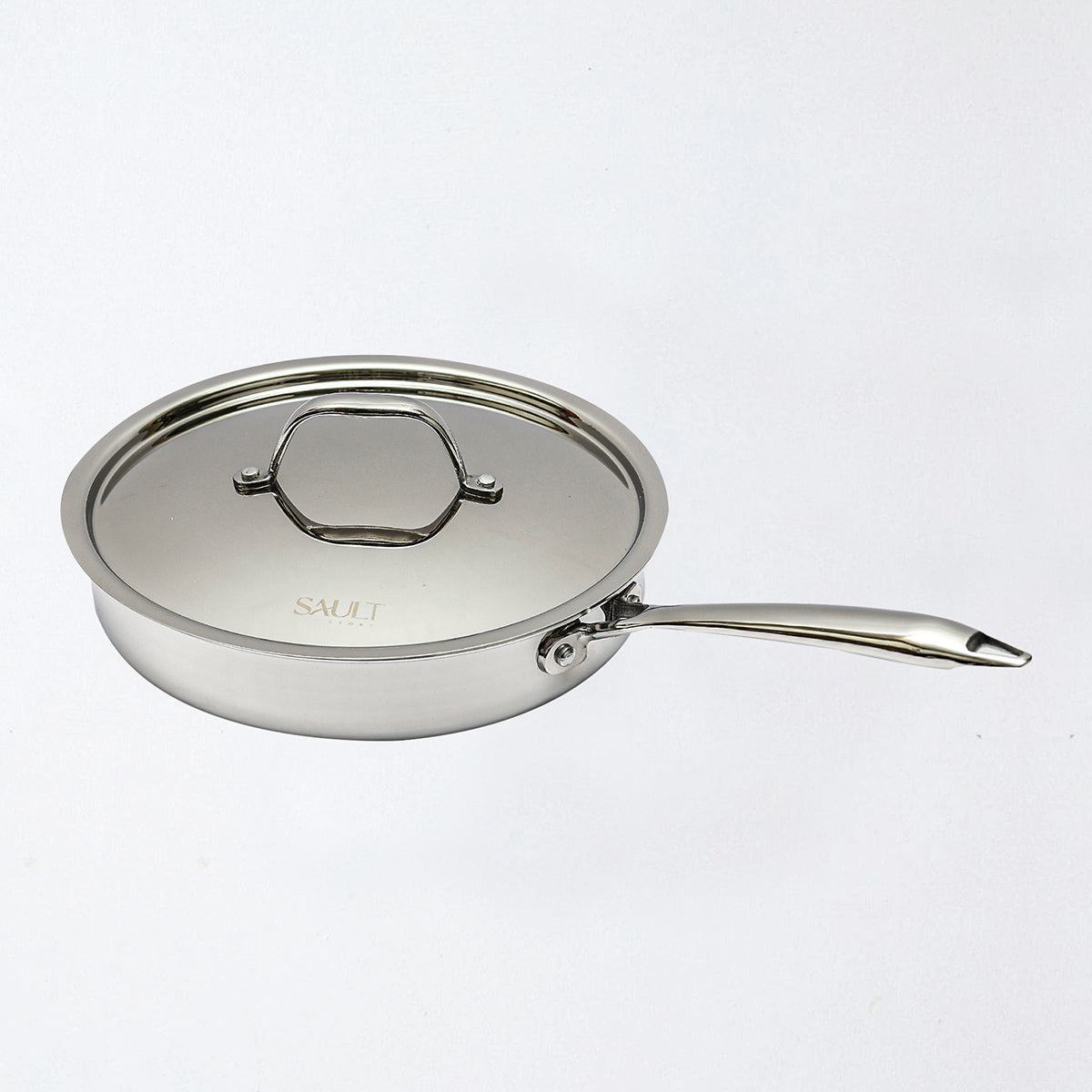Triply Stainless Steel Sauté Pan with Lid – High-Performance, Non-Reactive & Even-Heat Distribution Pan for Sautéing, Frying & More