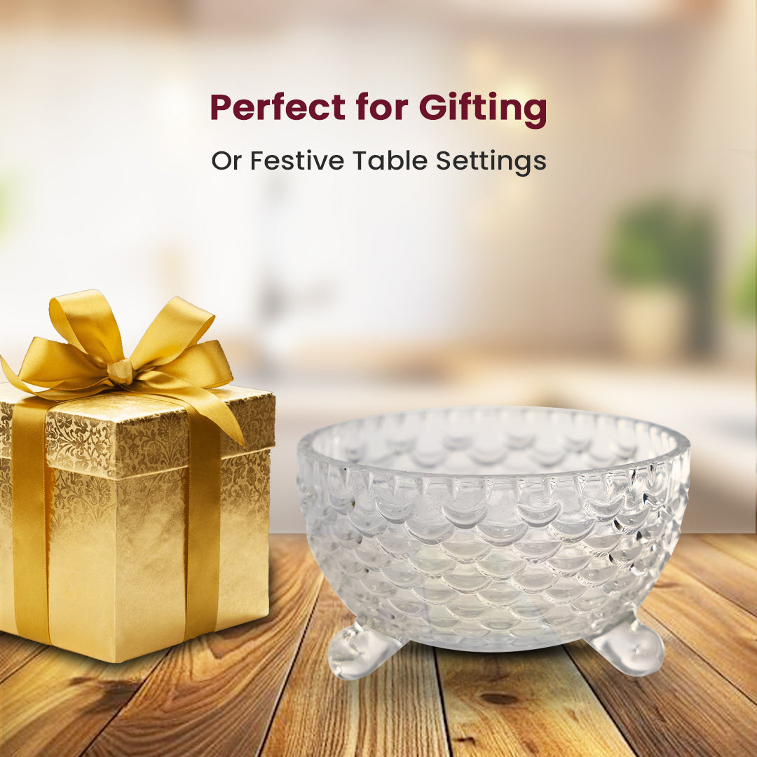 Elegant Textured Glass Bowl with Footed Base – 9.5×9.5×6 cm