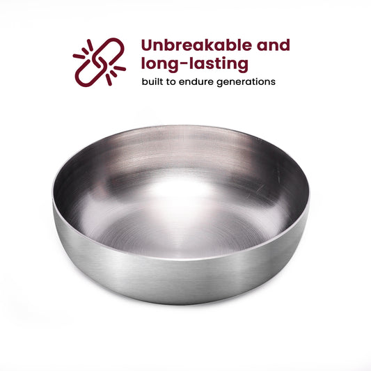 Stainless Steel Flat Katori Bowl – Food-Grade, Rust-Free Bowl for Halwa, salads, fruits, Snacks & Desserts