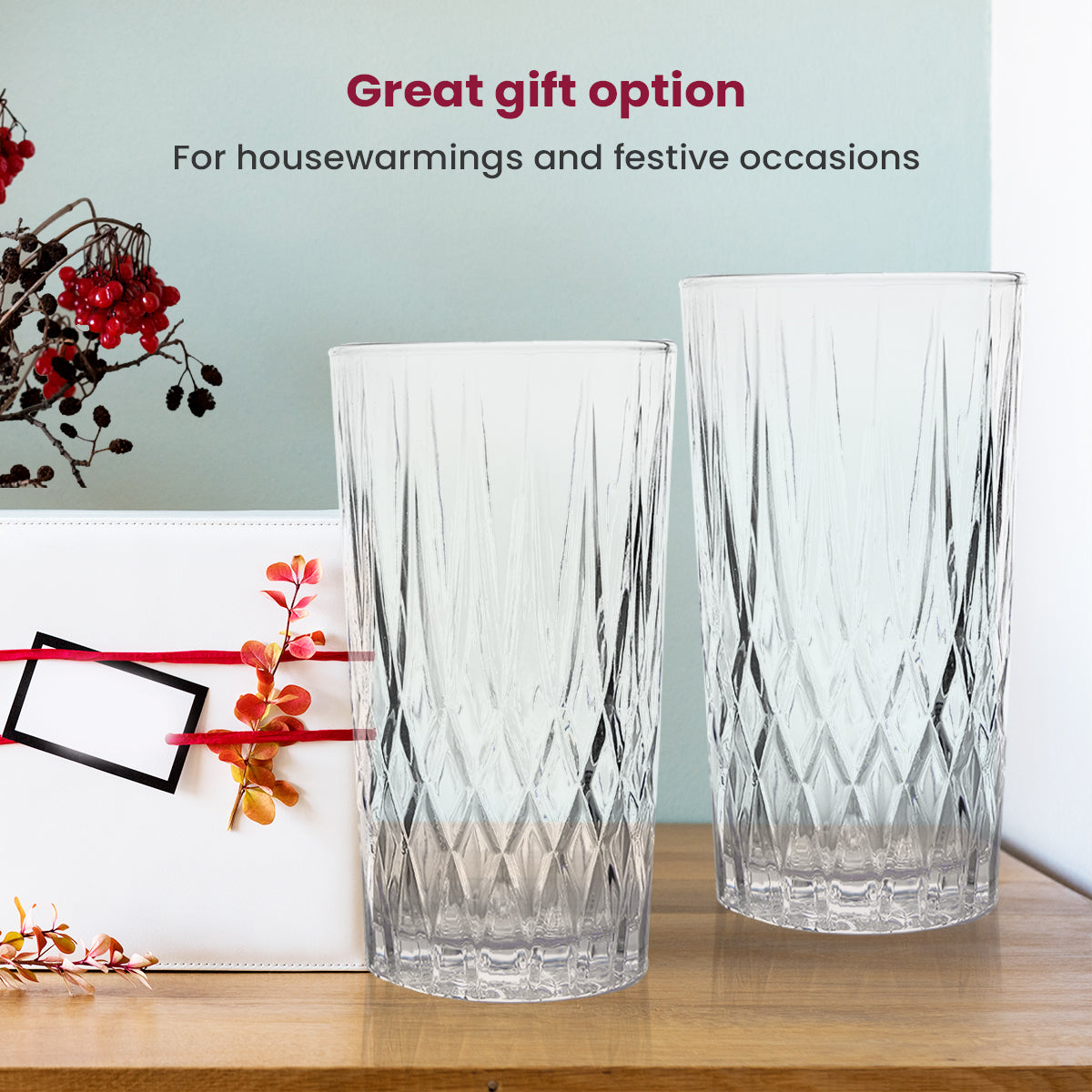 GLASS BORRO – Tall Diamond-Cut Highball Glass for Luxe Everyday Sipping