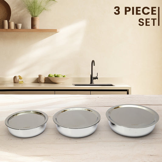 Premium Triplex Stainless Steel Langdi Cookware Set with Lids – 18cm, 20cm & 22cm – 3-Piece Set for Everyday Cooking