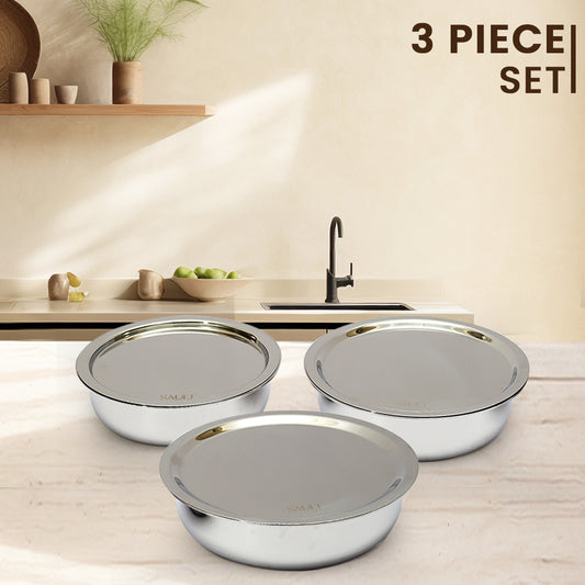 Large-Size Triplex Stainless Steel Langdi Cookware Set with Lids – 24cm, 26cm & 28cm – Perfect for Family & Party Cooking (3-Piece Set)