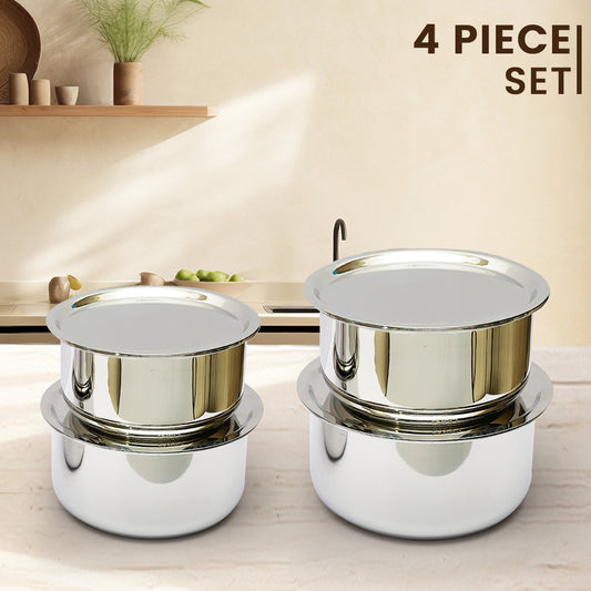 Premium Triplex Stainless Steel Tope Set with Lids – 4 Sizes (18cm, 20cm, 22cm, 24cm) – Ideal for Cooking & Serving