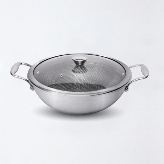 Triply Stainless Steel Honeycomb Kadhai with Glass Lid – Induction & Gas Compatible