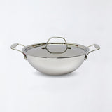 Triply Stainless Steel Kadhai with Lid – Heavy-Duty, Even-Heat Distribution Cookware for Deep Frying, Curries & More, Triple Coat