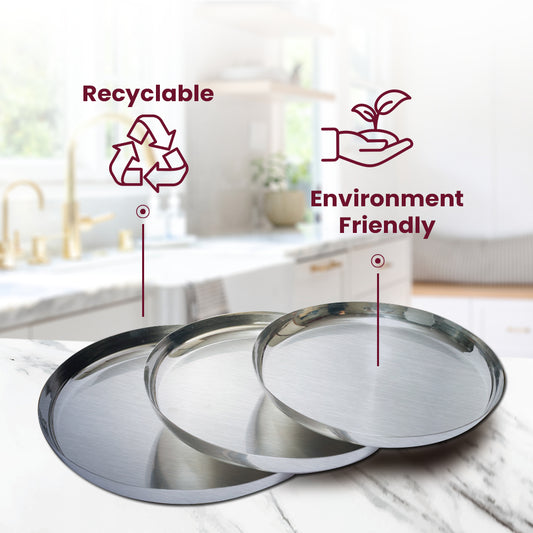 Stainless Steel Plate - Premium Quality Round Plate for Everyday Use - Durable, Rust-Free & Easy to Clean