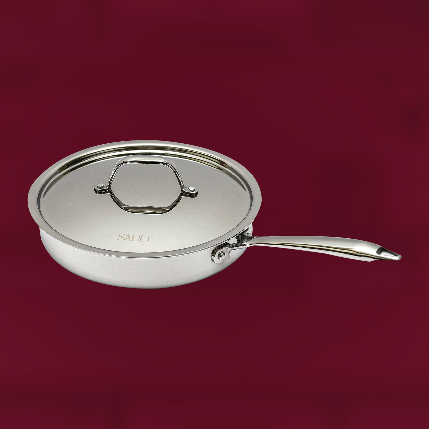 Triply Stainless Steel Sauté Pan with Lid – High-Performance, Non-Reactive & Even-Heat Distribution Pan for Sautéing, Frying & More