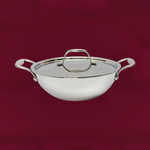 Triply Stainless Steel Kadhai with Lid – Heavy-Duty, Even-Heat Distribution Cookware for Deep Frying, Curries & More, Triple Coat