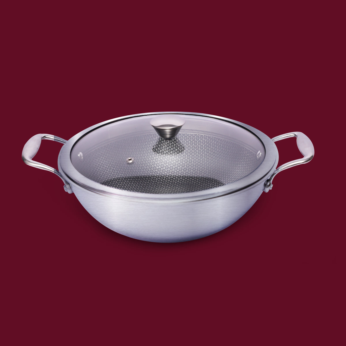 Triply Stainless Steel Honeycomb Kadhai with Glass Lid – Induction & Gas Compatible