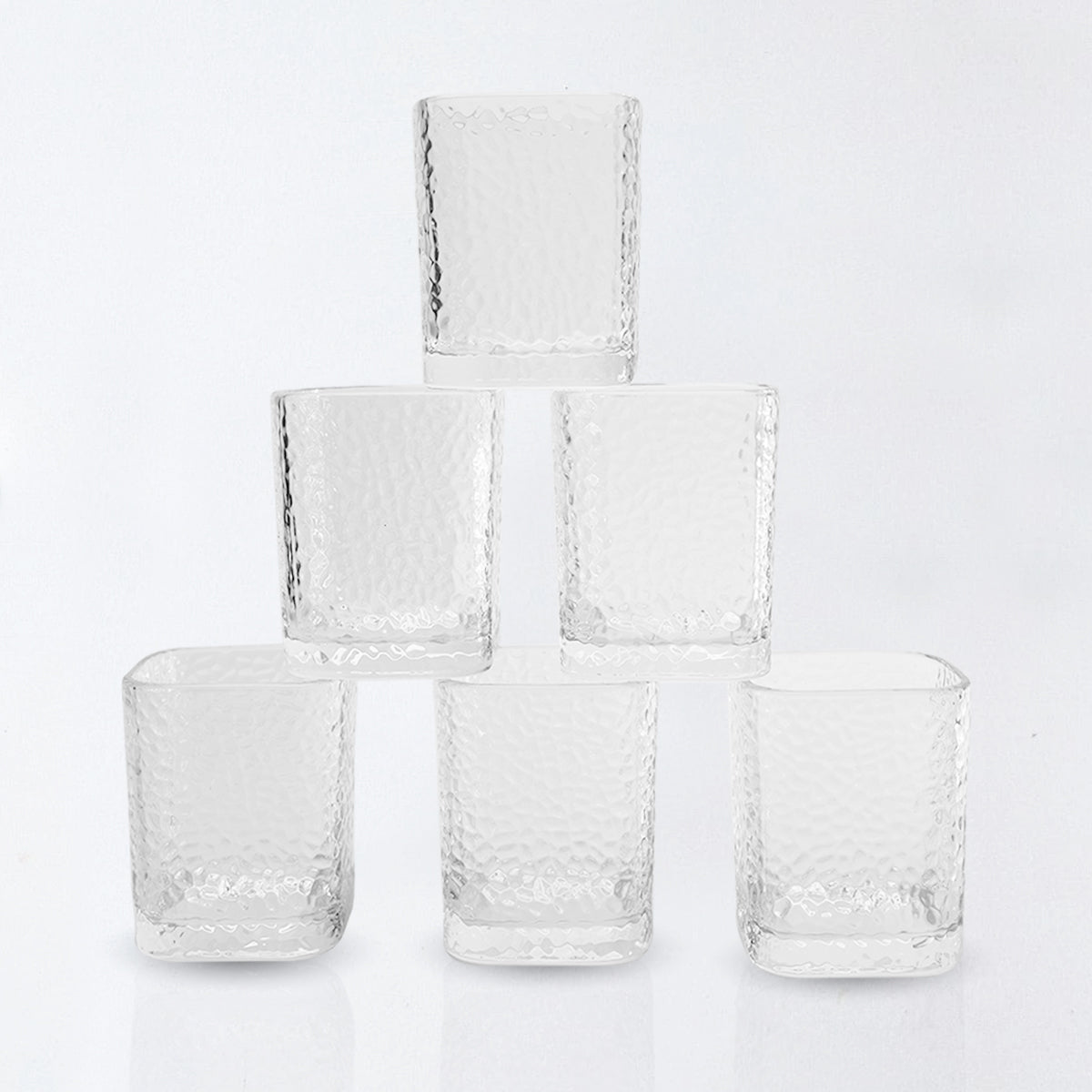 Hammered Square Smokey Juice Glass (6pc set) – Minimalist Form Meets Textured Elegance