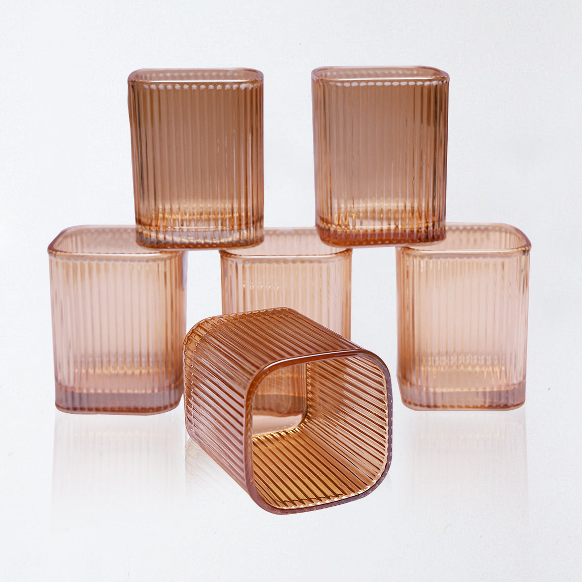 Amber Ribbed Glass Tumblers | Retro Charm in Modern Design