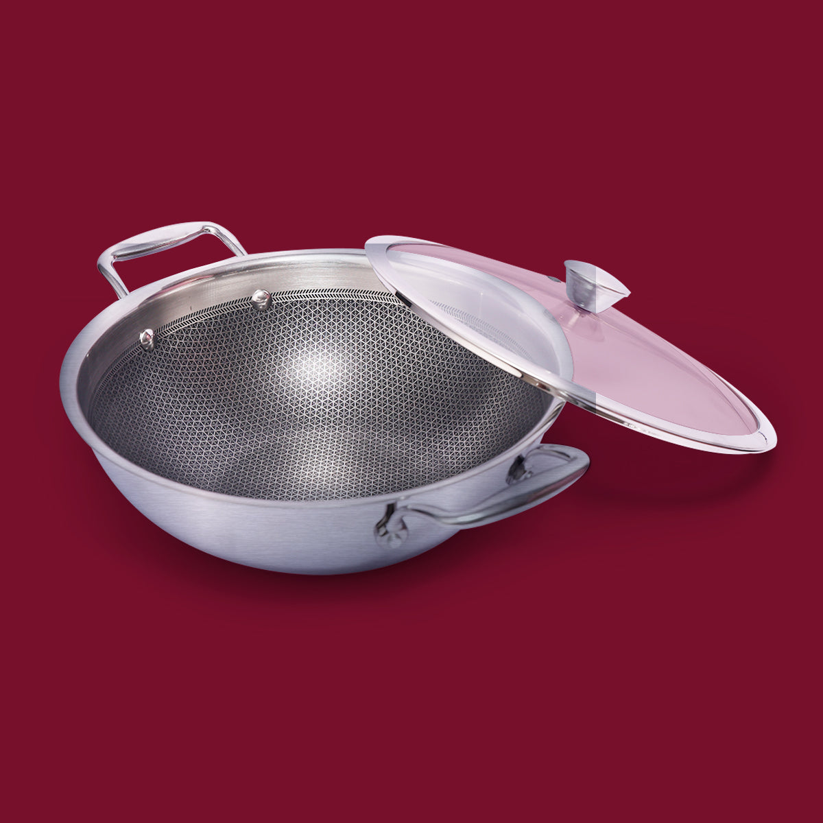 Triply Stainless Steel Honeycomb Kadhai with Glass Lid – Induction & Gas Compatible