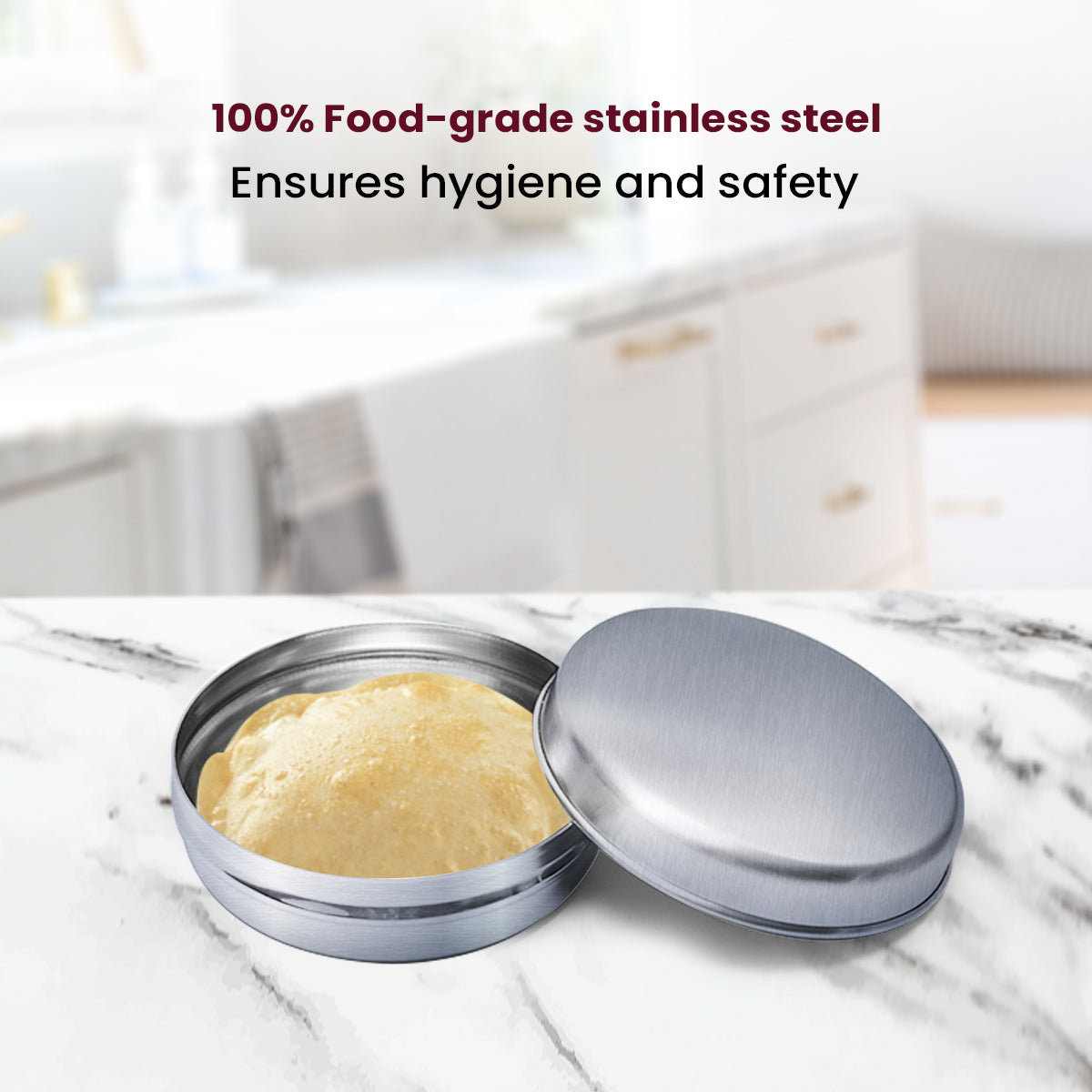 Sleek & Flat Steel Puri Dabba – Compact Food-Grade Storage for Puris, Snacks & Chocolates