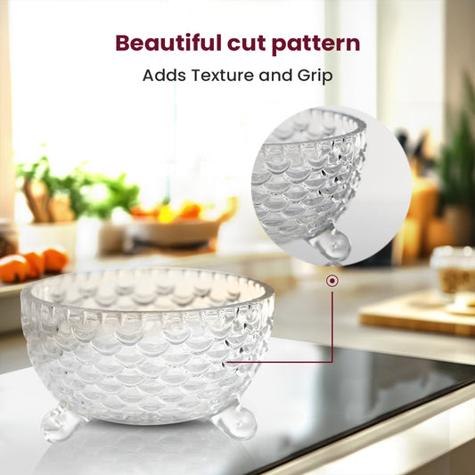 Elegant Textured Glass Bowl with Footed Base – 9.5×9.5×6 cm