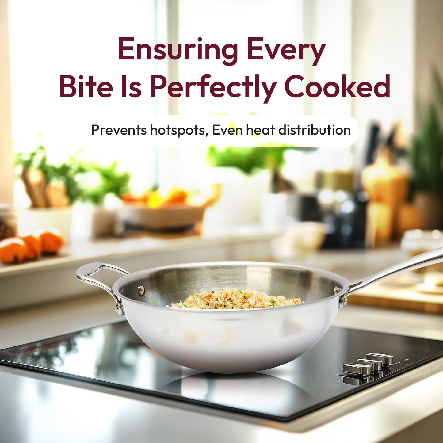 Premium Triplex Stainless Steel Cookware Combo – Wok with Lid 26cm, Frypan 22cm & Tadka Pan 11cm (3-Piece Set)