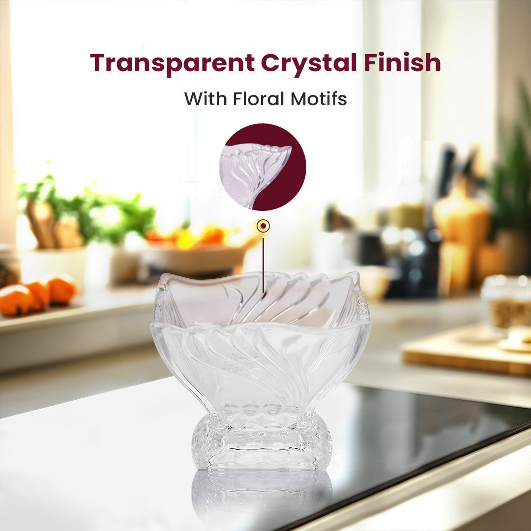 Elegant Crystal-Style Glass Dessert Fabiola Bowl (6pc Set)