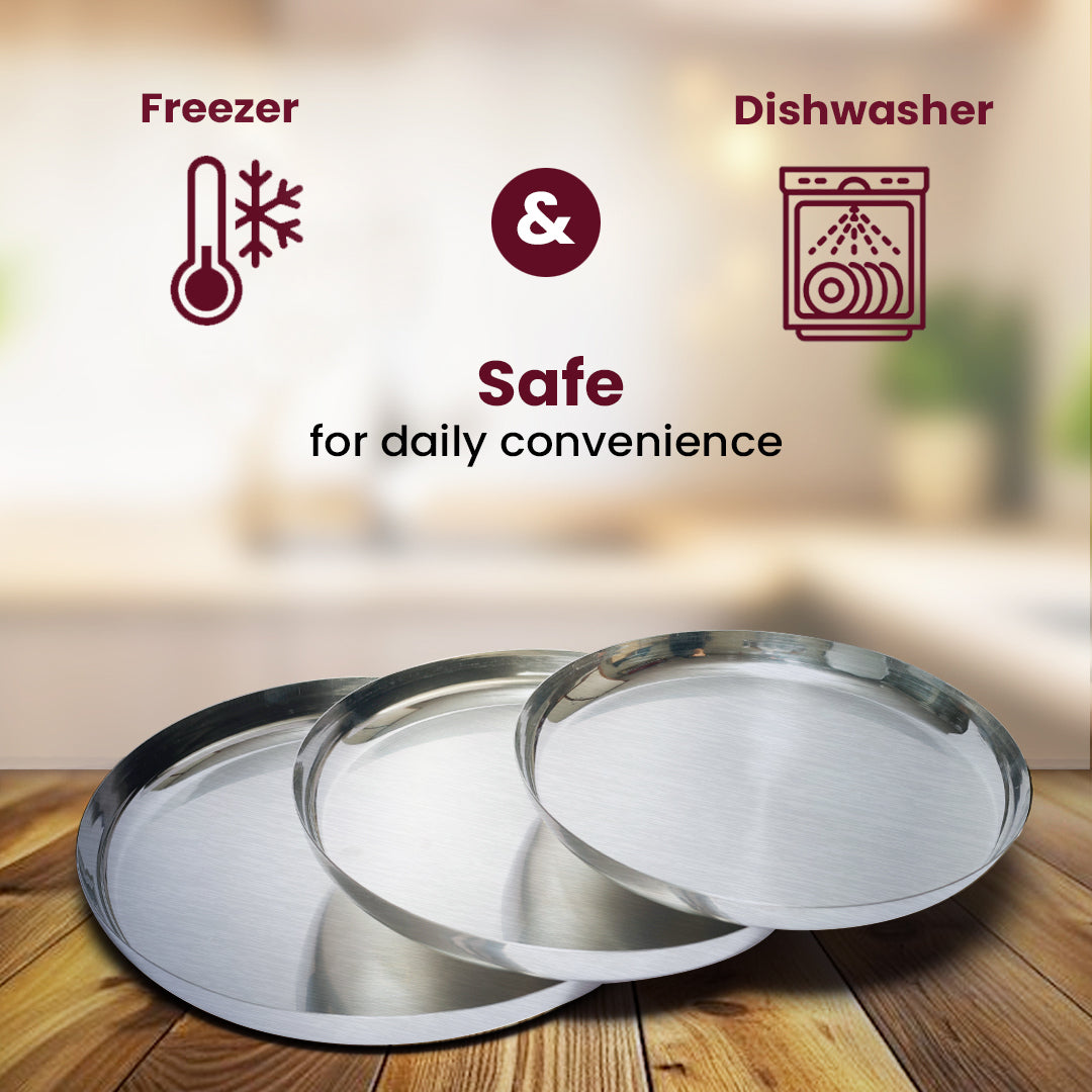 Stainless Steel Plate - Premium Quality Round Plate for Everyday Use - Durable, Rust-Free & Easy to Clean