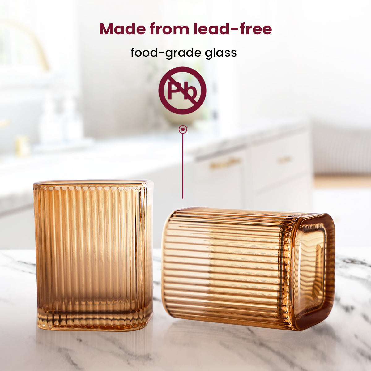 Amber Ribbed Glass Tumblers | Retro Charm in Modern Design