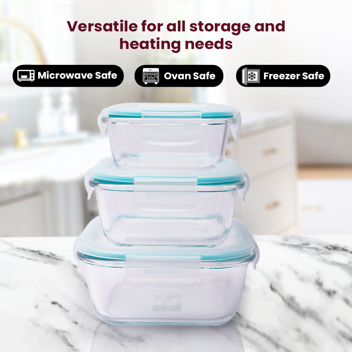 Square Glass Storage Container with Airtight Lid