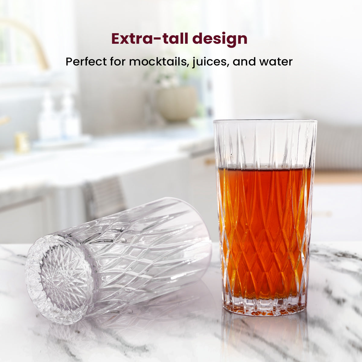 GLASS BORRO – Tall Diamond-Cut Highball Glass for Luxe Everyday Sipping