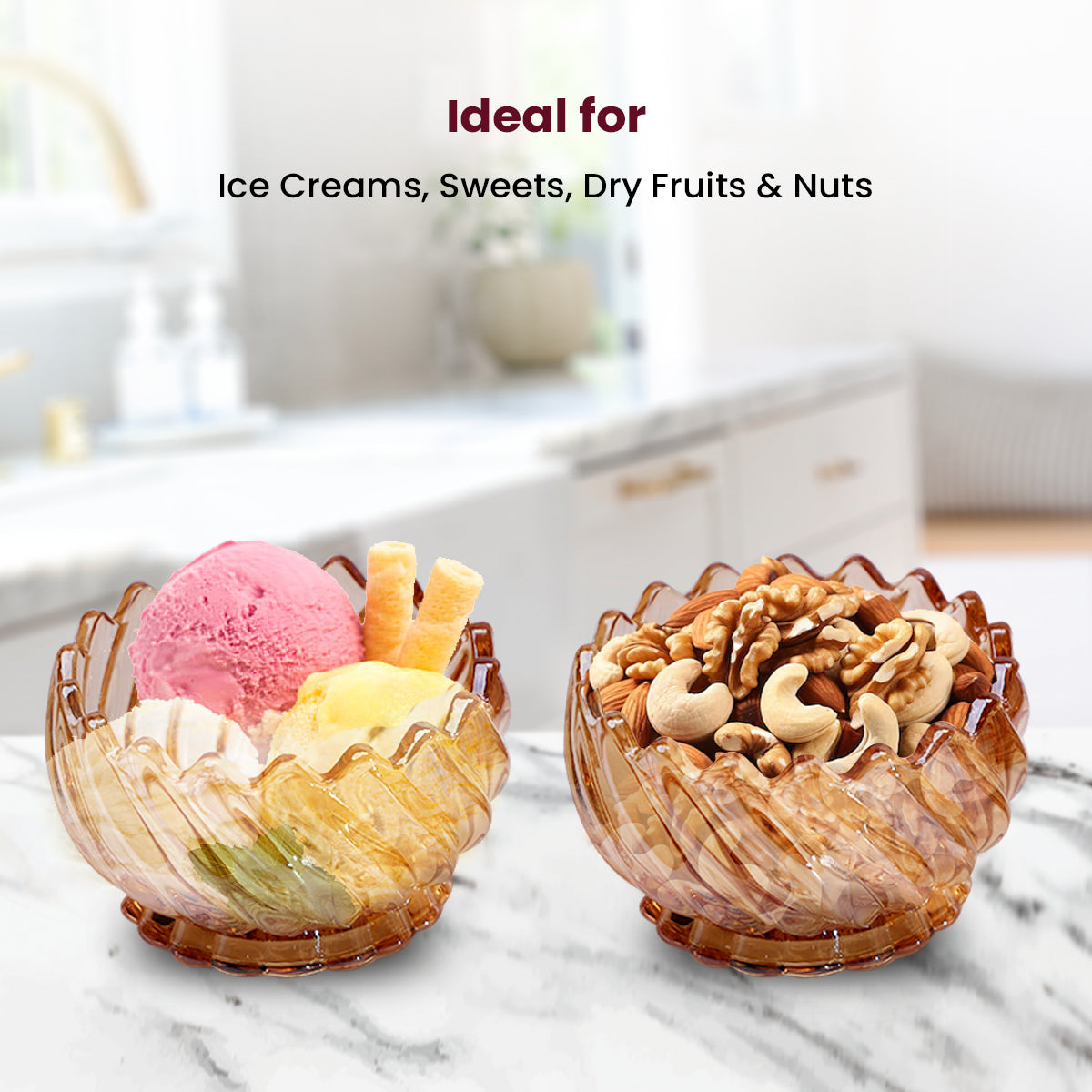 Golden Spiral Glass Dessert Bowl – Elegant Swirl Design for Modern Homes