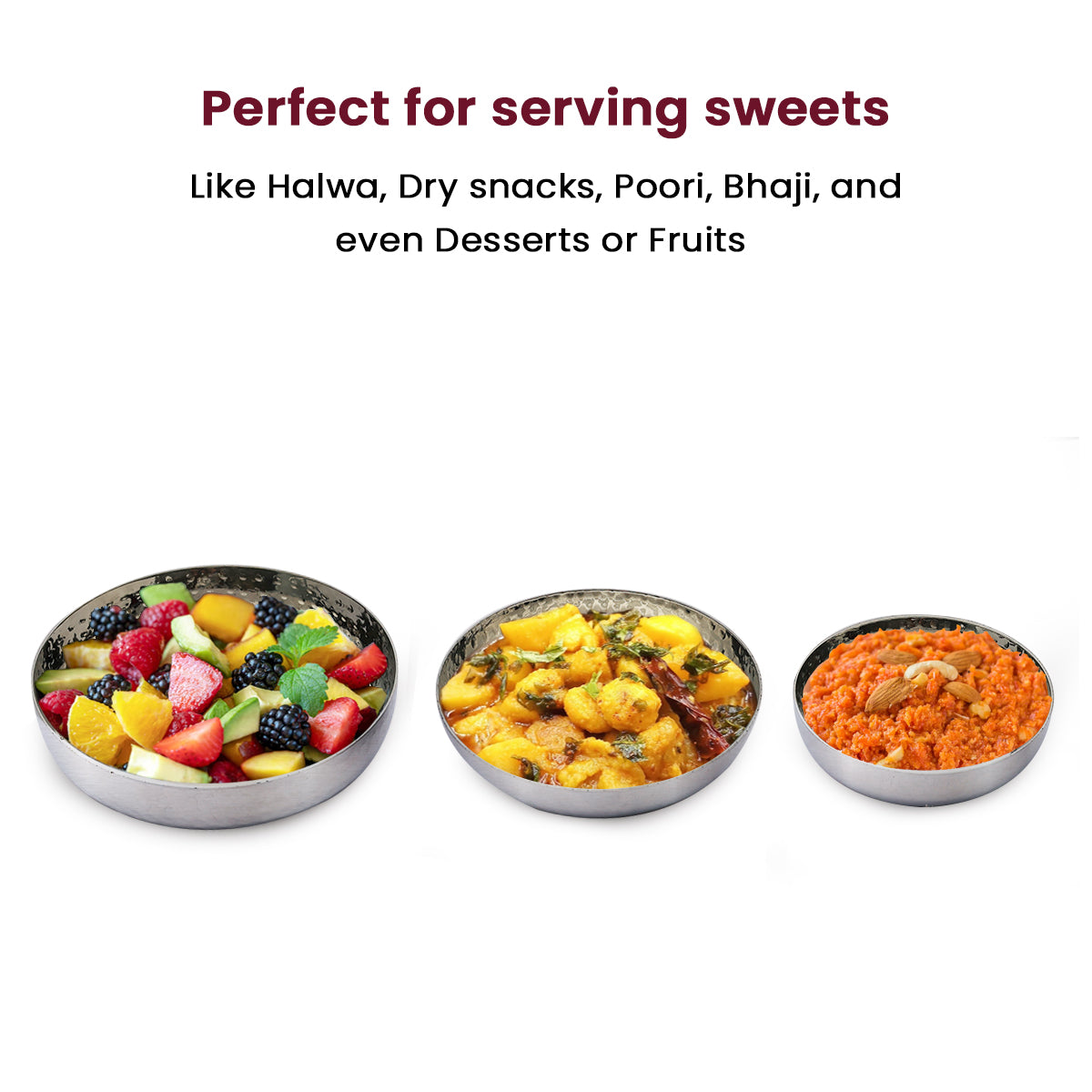 Stainless Steel Halwa Plate – Food-Grade, Rust-Free Flat Bowl for Halwa, salads, fruits, Snacks & Desserts