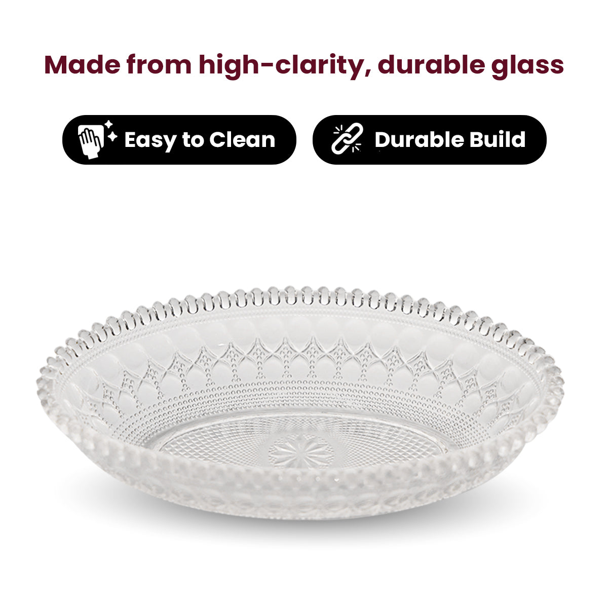 Pressed Glass Dessert Plates – Elegant. Intricate. Timeless. (KARBON PLATE KRS 7201)