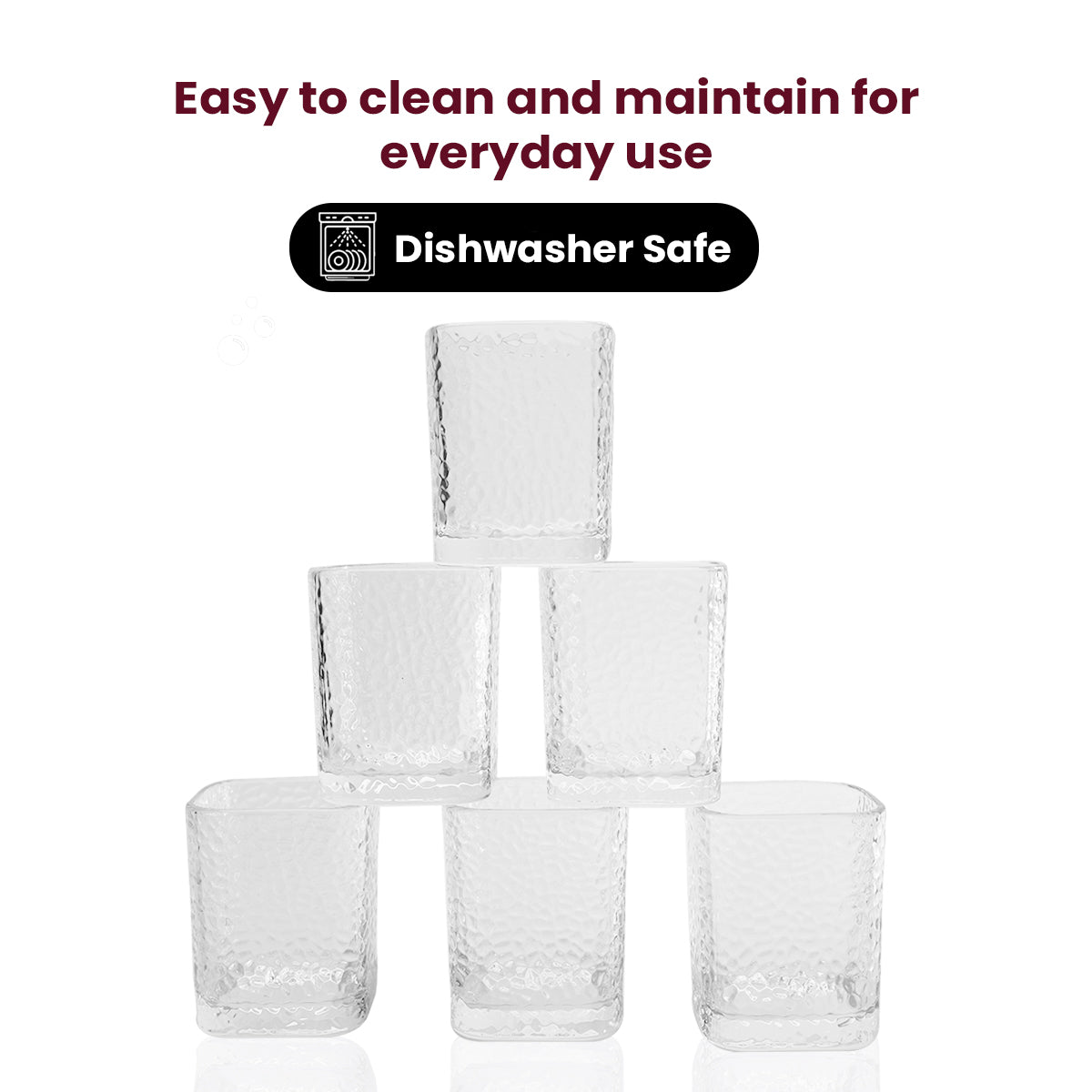 Hammered Square Smokey Juice Glass (6pc set) – Minimalist Form Meets Textured Elegance