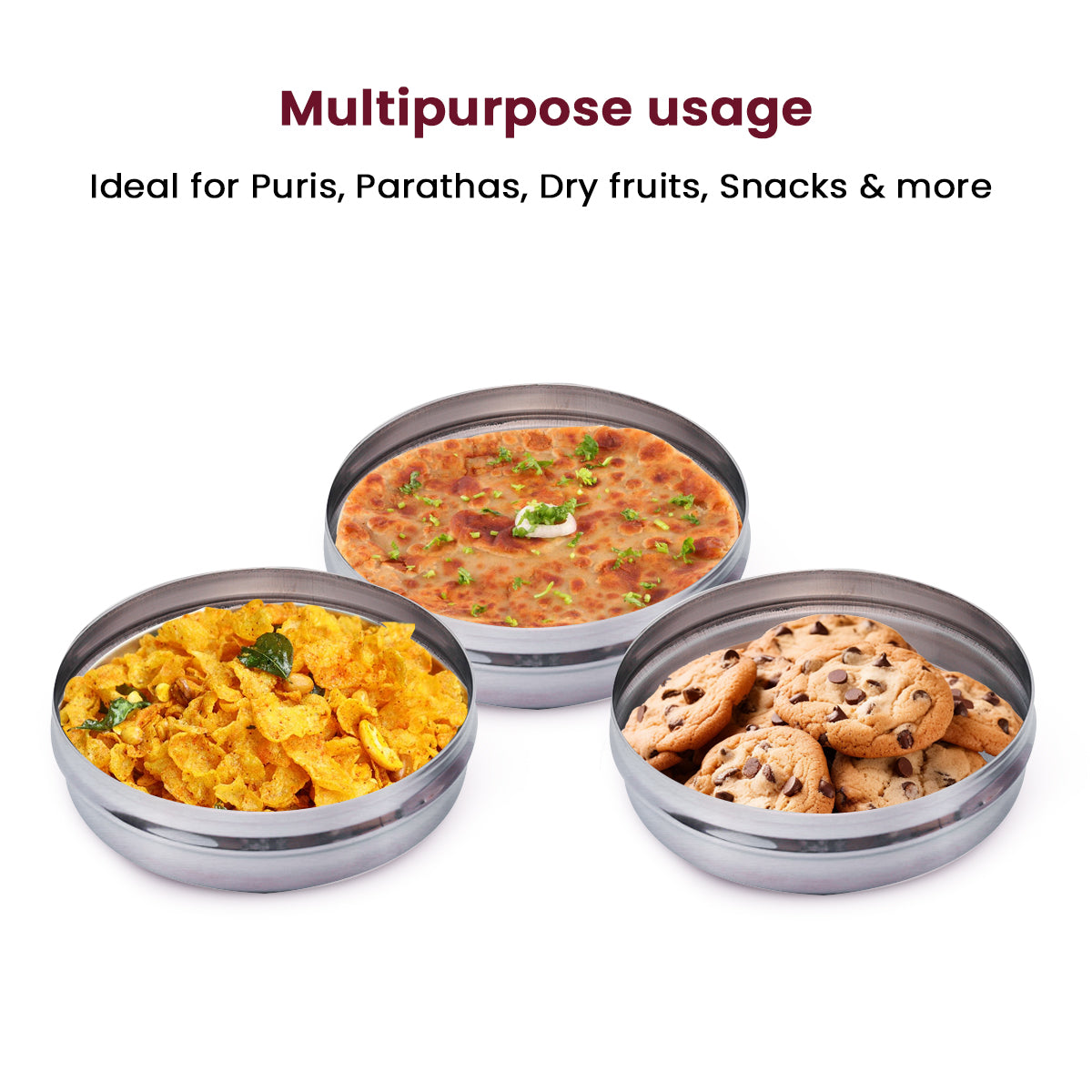 Sleek & Flat Steel Puri Dabba – Compact Food-Grade Storage for Puris, Snacks & Chocolates