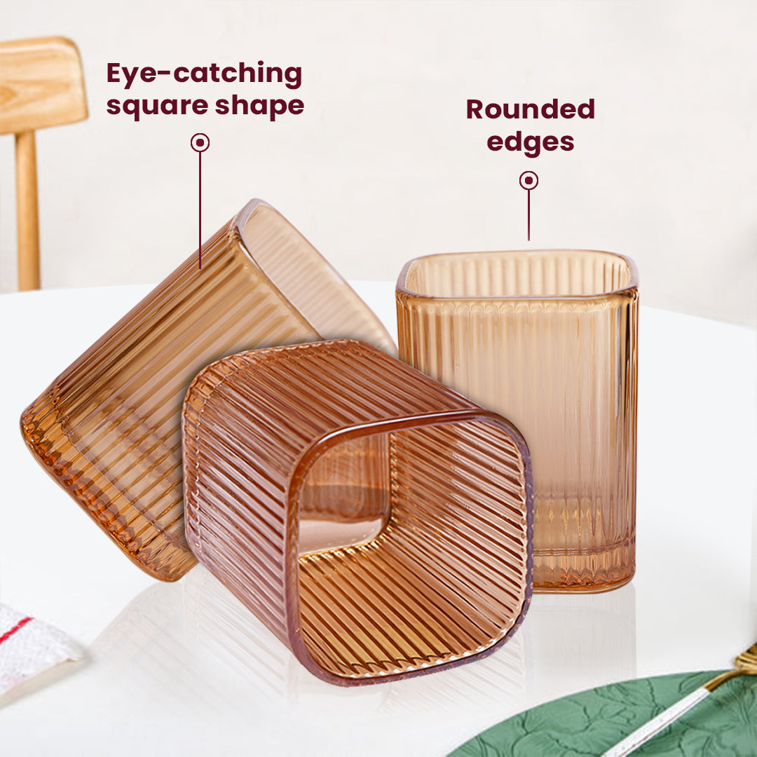 Amber Ribbed Glass Tumblers | Retro Charm in Modern Design