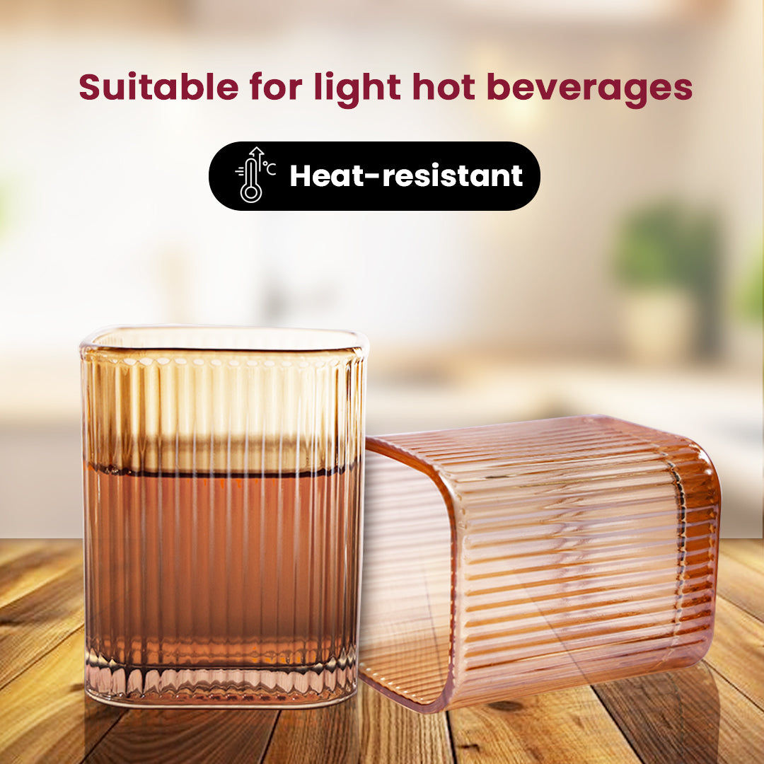 Amber Ribbed Glass Tumblers | Retro Charm in Modern Design