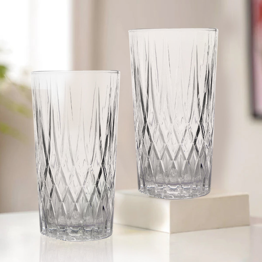GLASS BORRO – Tall Diamond-Cut Highball Glass for Luxe Everyday Sipping
